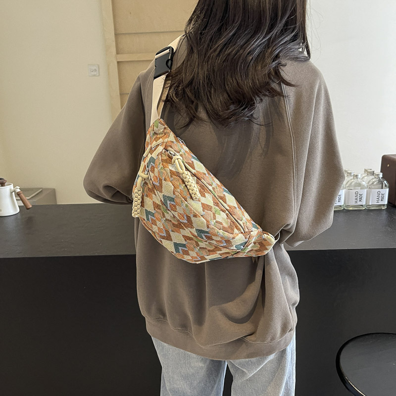 Geantă crossbody din pânză cu model pătrățeles, stil coreean casual, toamnă 2024 (închidere cu fermoar, buzunar pentru telefon, căptușeală din poliester, strat interior, exterior tridimensional)