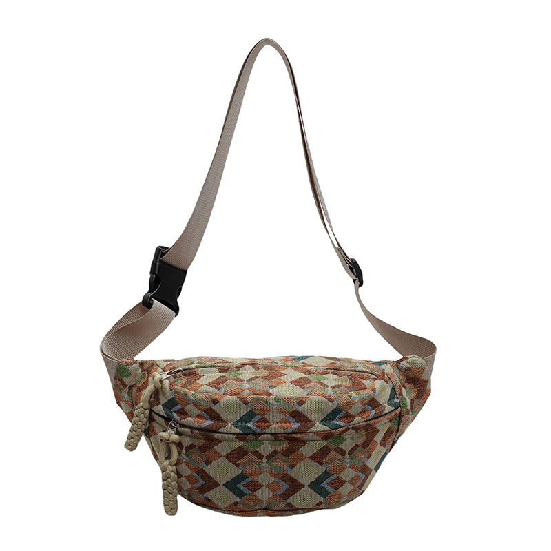 Geantă crossbody din pânză cu model pătrățeles, stil coreean casual, toamnă 2024 (închidere cu fermoar, buzunar pentru telefon, căptușeală din poliester, strat interior, exterior tridimensional)