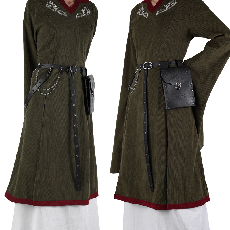 Viduslaiku reljēvāta ādas plecu soma, ziemeļniecisks Viking stila cosplay rekvizīts, komplekts 4 gab., zīmols Baji, pieaugušajiem