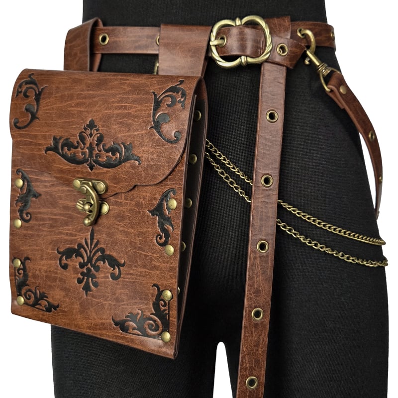 Viduslaiku reljēvāta ādas plecu soma, ziemeļniecisks Viking stila cosplay rekvizīts, komplekts 4 gab., zīmols Baji, pieaugušajiem