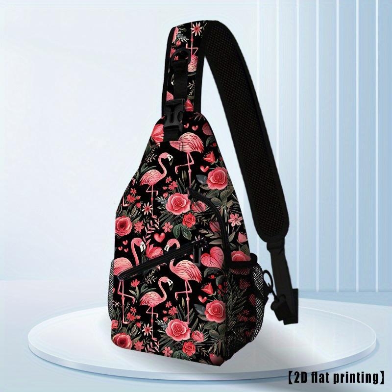 Rucsac de drumeție cu imprimeu floral flamingo | Material PU | Primăvara 2025 | Stil neutru pentru ambele sexe | Utilizare zilnică