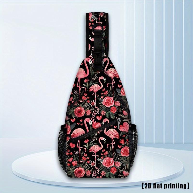 Rucsac de drumeție cu imprimeu floral flamingo | Material PU | Primăvara 2025 | Stil neutru pentru ambele sexe | Utilizare zilnică