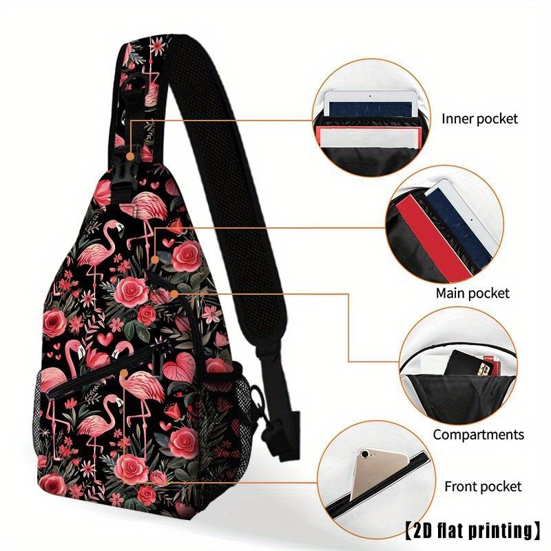 Rucsac de drumeție cu imprimeu floral flamingo | Material PU | Primăvara 2025 | Stil neutru pentru ambele sexe | Utilizare zilnică