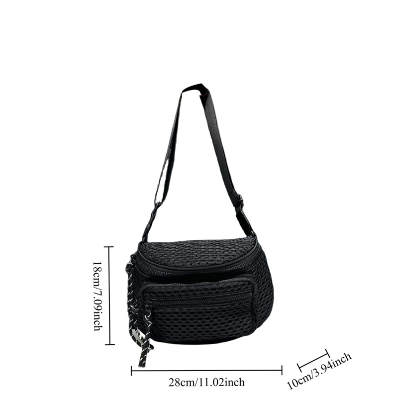Nailono tinklinė crossbody rankinė, miesto minimalistinis stilius, stačiakampio formos, užtrauktuko uždarymas, poliesterio pamušalas