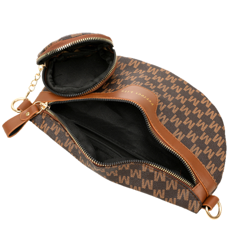 PU sedlov stiliaus pečių krepšys – užtrauktukas, kišenė su užtrauktuku, 3D išorinis paviršius