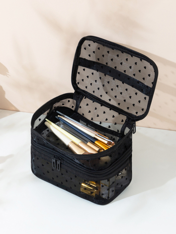 Двупластова мрежеста чанта за грим, дишаща полиестер козметична чанта, унисекс