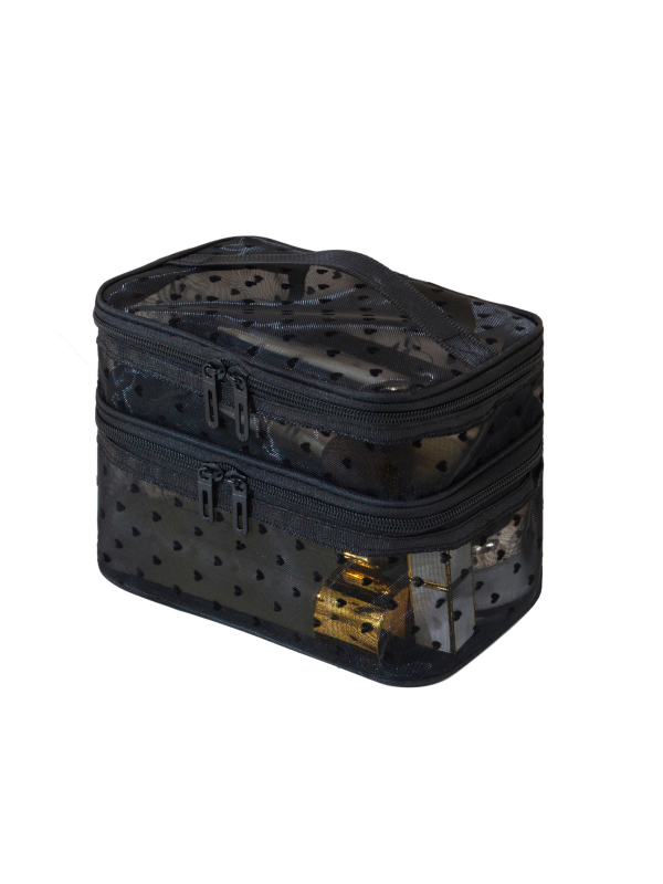 Geantă de machiaj cu plasă dublă, respirabilă, din poliester, unisex