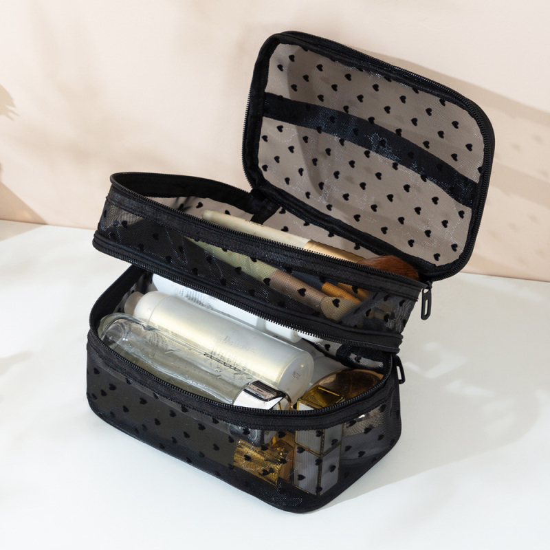 Geantă de machiaj cu plasă dublă, respirabilă, din poliester, unisex