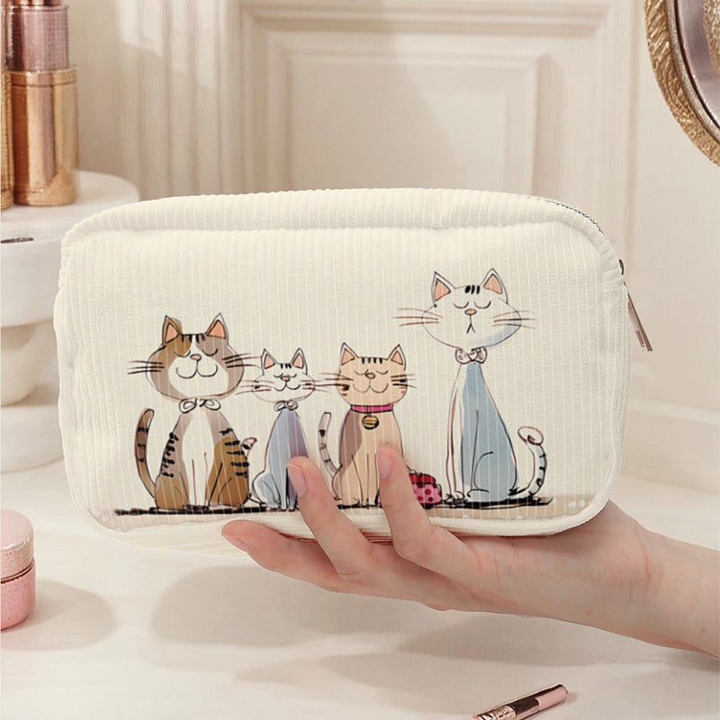 Női corduroy sminkzsák macskás anime mintával, nagy kapacitású, többfunkciós, hordozható és összecsukható