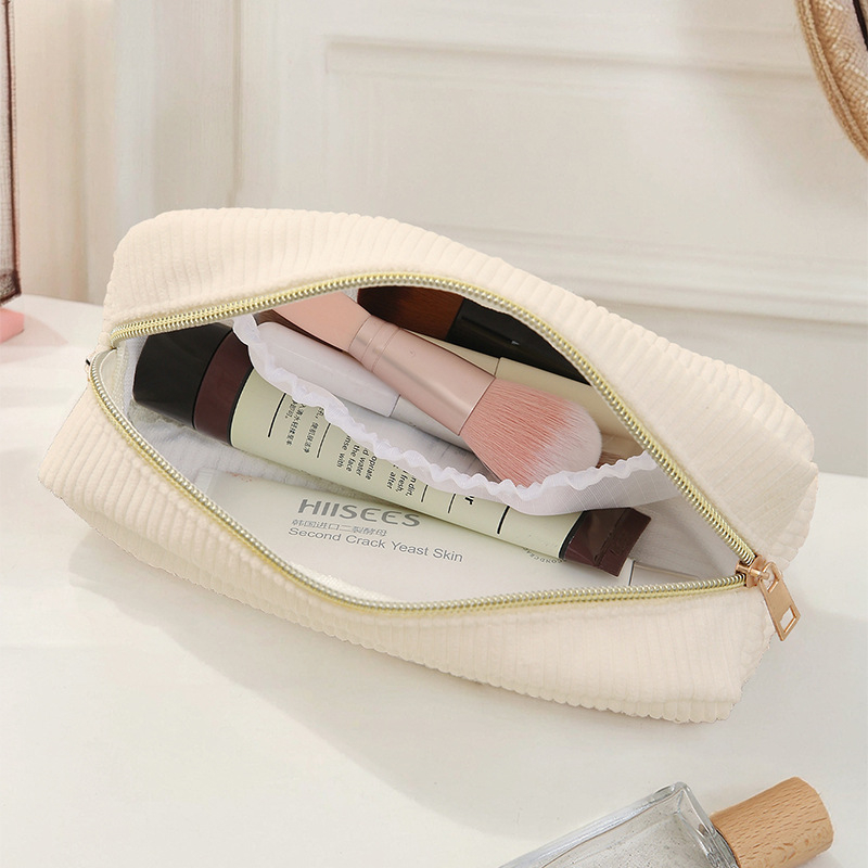 Női corduroy sminkzsák macskás anime mintával, nagy kapacitású, többfunkciós, hordozható és összecsukható