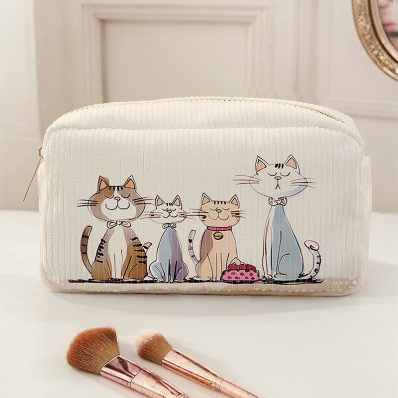 Női corduroy sminkzsák macskás anime mintával, nagy kapacitású, többfunkciós, hordozható és összecsukható