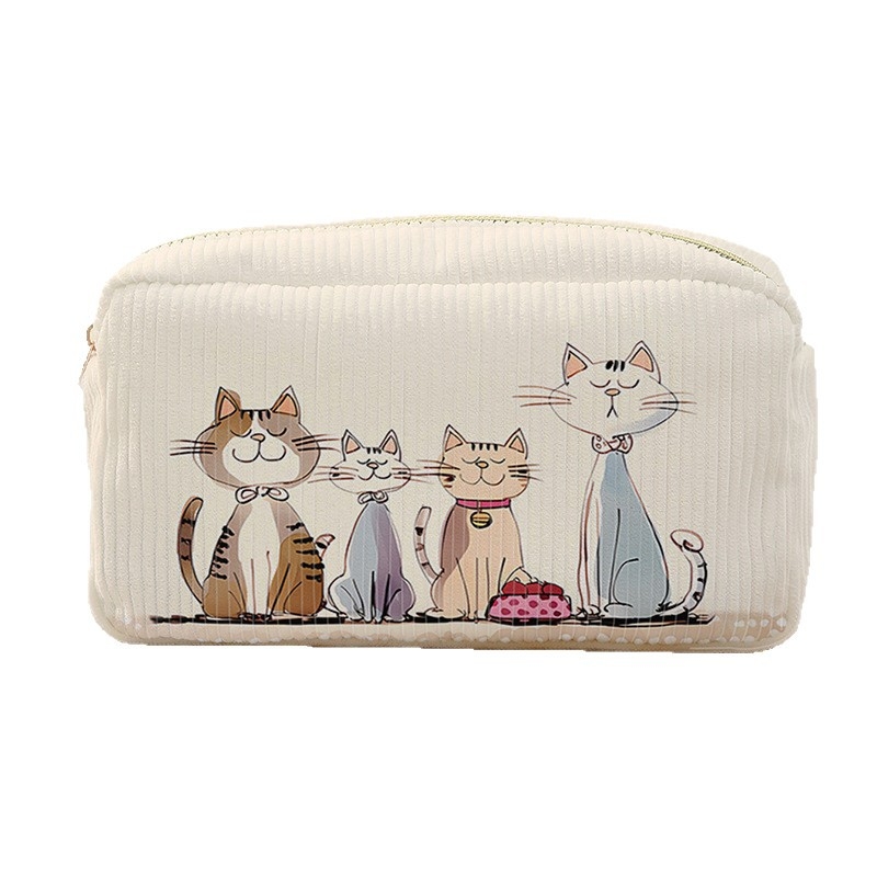 Női corduroy sminkzsák macskás anime mintával, nagy kapacitású, többfunkciós, hordozható és összecsukható