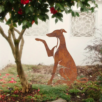 Geležinė šuns figūra sodo dekoracijai – šiuolaikinis minimalistinis stilius, ST001, tinka namams, sodui, biurui