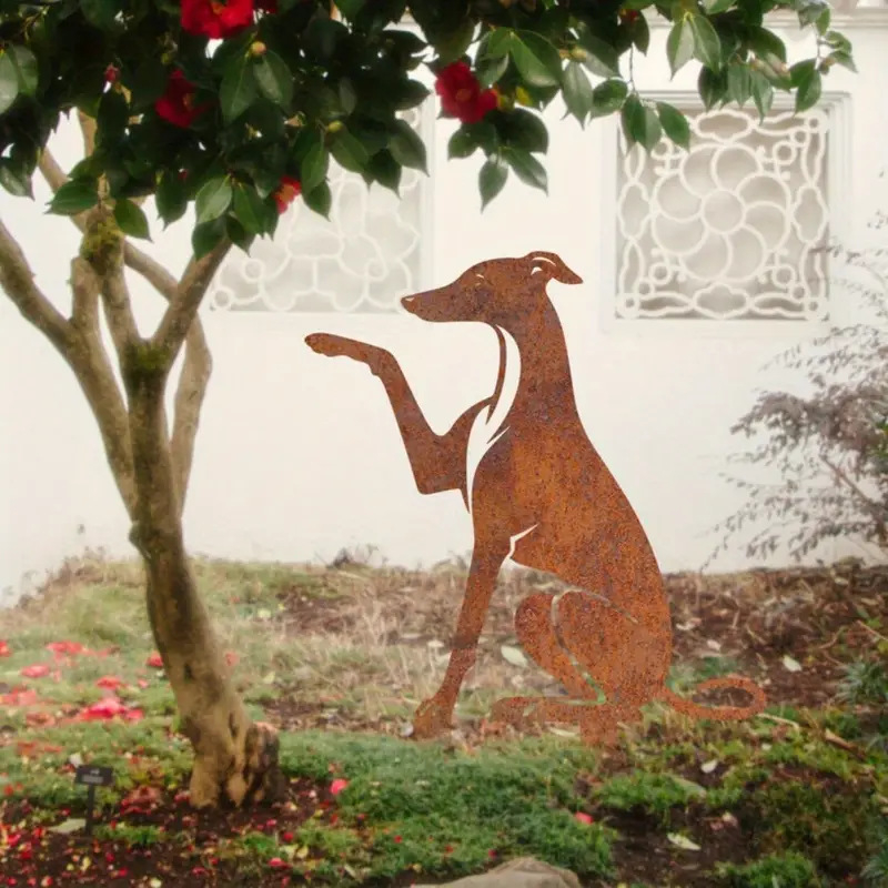 Geležinė šuns figūra sodo dekoracijai – šiuolaikinis minimalistinis stilius, ST001, tinka namams, sodui, biurui
