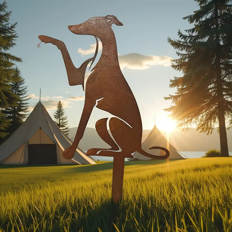 Geležinė šuns figūra sodo dekoracijai – šiuolaikinis minimalistinis stilius, ST001, tinka namams, sodui, biurui