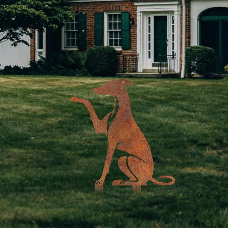 Geležinė šuns figūra sodo dekoracijai – šiuolaikinis minimalistinis stilius, ST001, tinka namams, sodui, biurui
