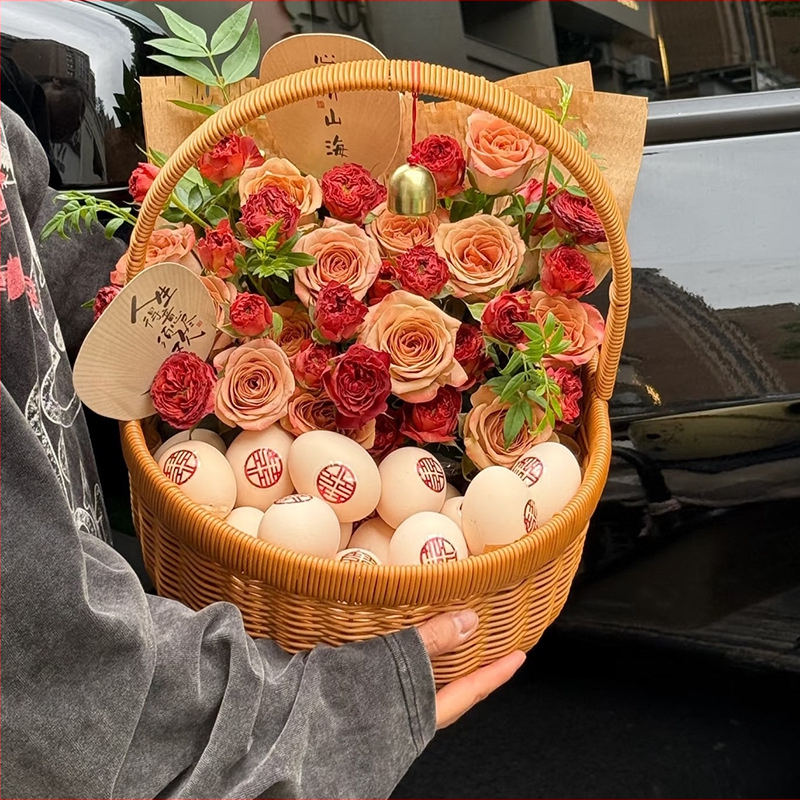 Koš z napodobneného ratanu na vajcia a ovocie, ručne pletený, pastoraálny štýl, model F10#, prvotriedna kvalita