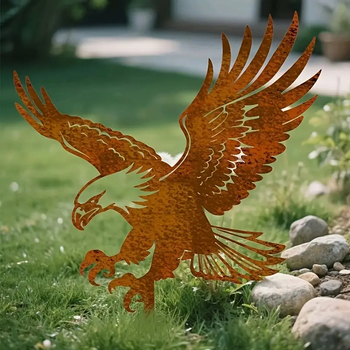 Sculptură metalică cu vultur pentru grădină, țăruș de sol — Model ST001, Stil Modern Minimalist; potrivit pentru casă, grădină, piață, birou