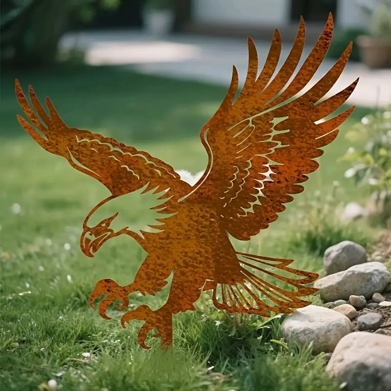 Sculptură metalică cu vultur pentru grădină, țăruș de sol — Model ST001, Stil Modern Minimalist; potrivit pentru casă, grădină, piață, birou