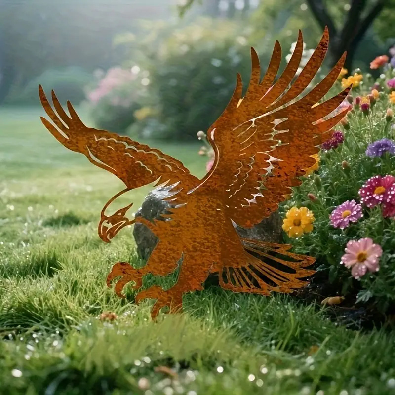 Sculptură metalică cu vultur pentru grădină, țăruș de sol — Model ST001, Stil Modern Minimalist; potrivit pentru casă, grădină, piață, birou