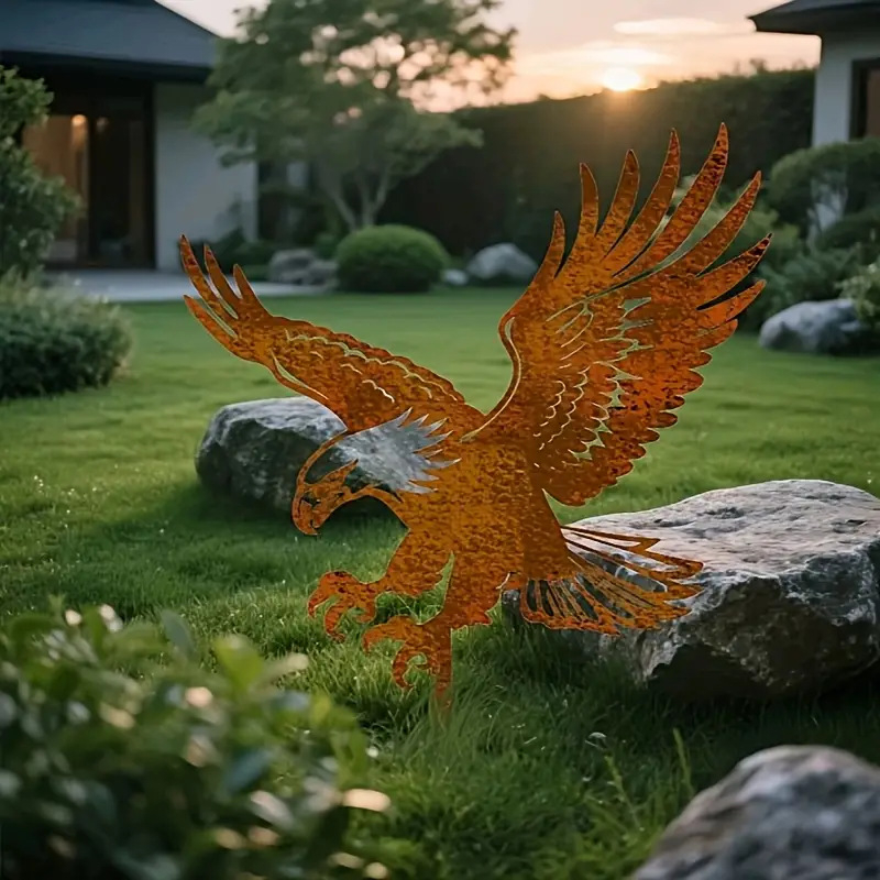 Sculptură metalică cu vultur pentru grădină, țăruș de sol — Model ST001, Stil Modern Minimalist; potrivit pentru casă, grădină, piață, birou