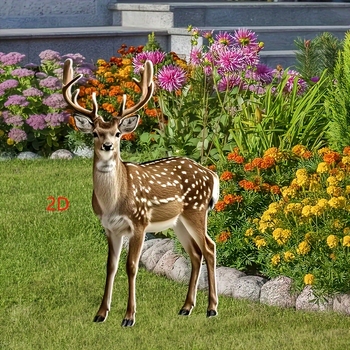 Άγαλμα κήπου ελάφι – 2D σχέδιο, ακρυλικό, μοντέρνο σχέδιο τέχνης, εγκατάσταση στο έδαφος, εξωτερική διακόσμηση