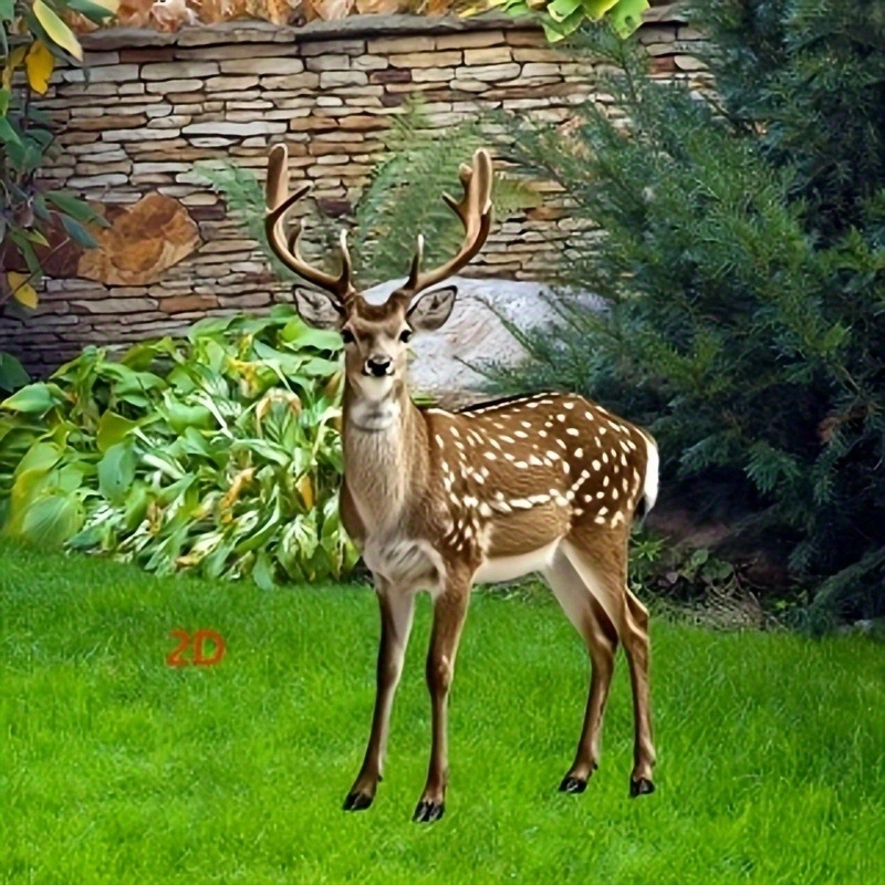 Statuie de grădină cu cerb – design 2D, acrilic, stil modern de artă, instalație pe sol, decor exterior