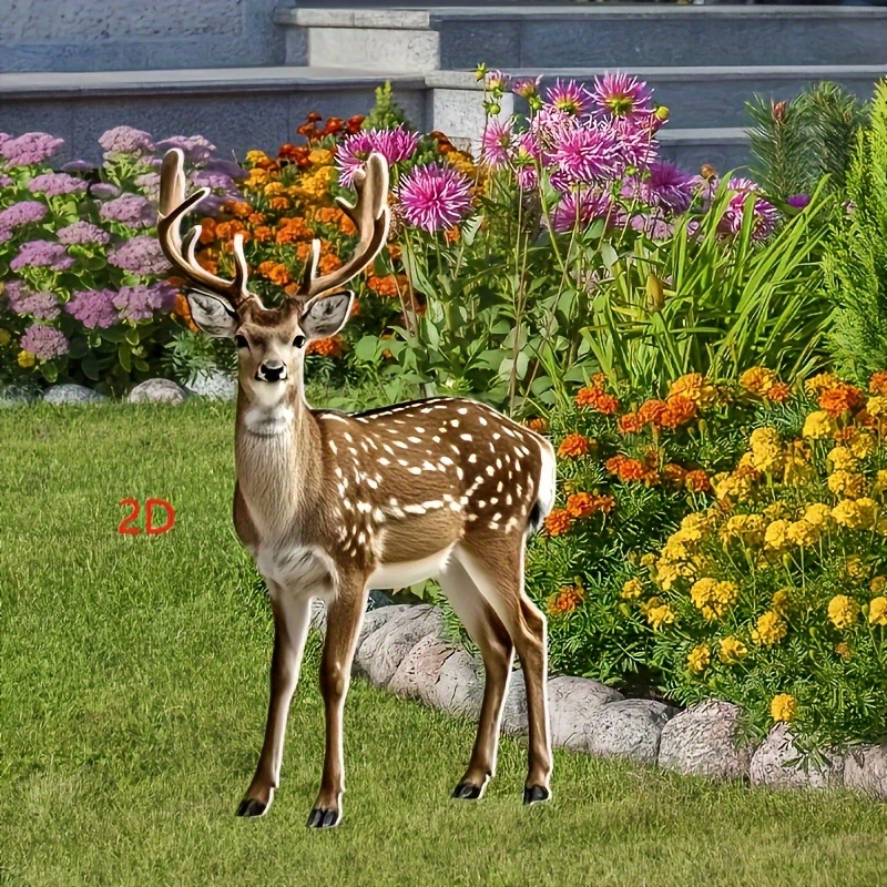Statuie de grădină cu cerb – design 2D, acrilic, stil modern de artă, instalație pe sol, decor exterior
