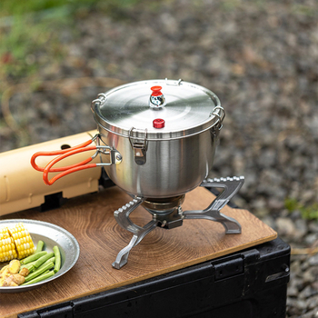 Κατσαρόλα Κατασκήνωσης από Ανοξείδωτο Ατσάλι με Πολυεπίπεδο Πάτο, Ατσάλινο Καπάκι, 1 Επίπεδο, Σκεύος Ατμού