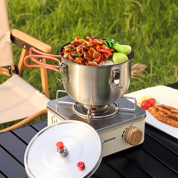 Κατσαρόλα Κατασκήνωσης από Ανοξείδωτο Ατσάλι με Πολυεπίπεδο Πάτο, Ατσάλινο Καπάκι, 1 Επίπεδο, Σκεύος Ατμού