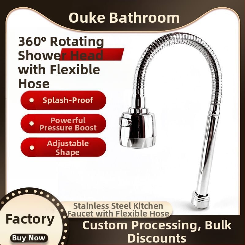 Virtuvės čiaupas W-023, nerūdijantis plienas, 360° sukama, spiralinis montavimas, elektroplatinimas