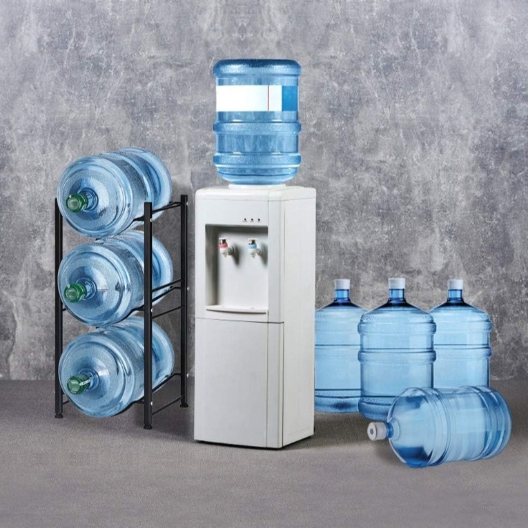 Raft pentru apă cu trei găleți, suport detașabil pentru găleți de apă potabilă, design vertical pe podea, oțel-carbon, 3 etaje, multifuncțional