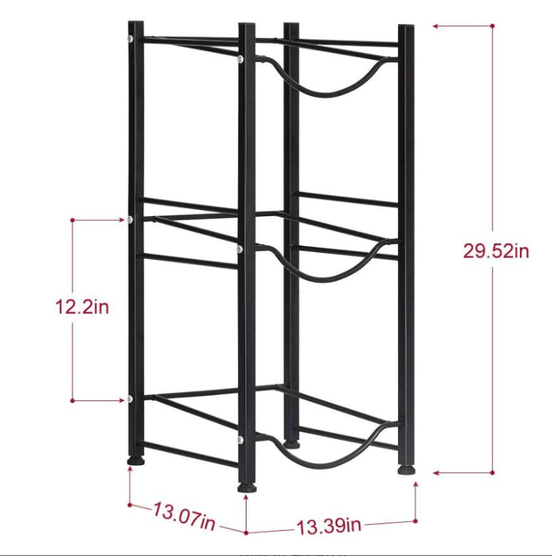 Raft pentru apă cu trei găleți, suport detașabil pentru găleți de apă potabilă, design vertical pe podea, oțel-carbon, 3 etaje, multifuncțional
