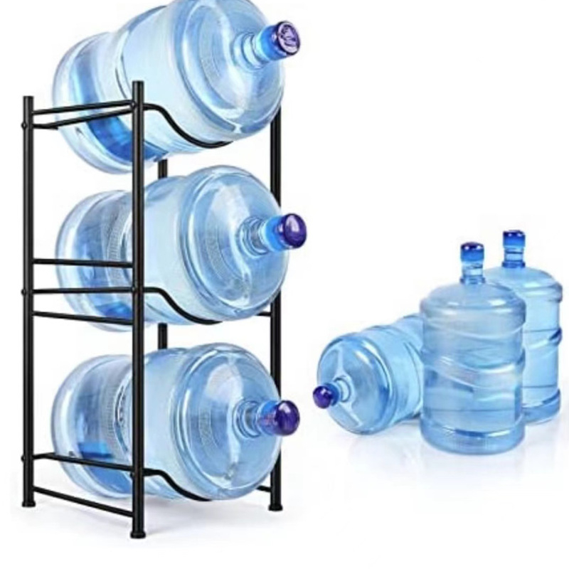 Raft pentru apă cu trei găleți, suport detașabil pentru găleți de apă potabilă, design vertical pe podea, oțel-carbon, 3 etaje, multifuncțional