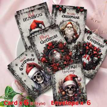 Κάρτες Ευχών – Γοτθικού στιλ χριστουγεννιάτικες με σχέδιο σκοτεινού Αγίου Βασίλη; Κωδικός προϊόντος C, χαρτόνι, εκτύπωση, vintage στιλ.