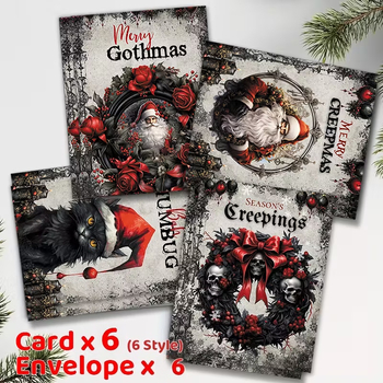 Κάρτες Ευχών – Γοτθικού στιλ χριστουγεννιάτικες με σχέδιο σκοτεινού Αγίου Βασίλη; Κωδικός προϊόντος C, χαρτόνι, εκτύπωση, vintage στιλ.