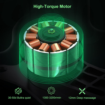 Мини масажор за фасциален масаж, четков мотор, 25W, 1800–3200 об/мин, 4 накрайника, вградена батерия (1–3 ч)