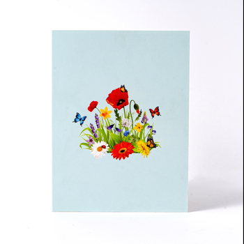 Ευχέτήρια κάρτα με 3D λουλούδια και πεταλούδα από χαρτί, μπουκέτο • Υλικό: Χαρτί • Τεχνική: Εκτύπωση • Στυλ: Λίγο φρέσκο • Κατηγορία: Ευχετήρια κάρτα