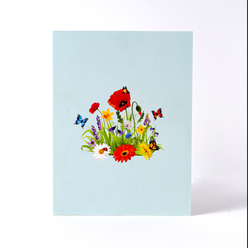 Ευχέτήρια κάρτα με 3D λουλούδια και πεταλούδα από χαρτί, μπουκέτο • Υλικό: Χαρτί • Τεχνική: Εκτύπωση • Στυλ: Λίγο φρέσκο • Κατηγορία: Ευχετήρια κάρτα