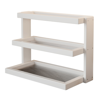 Raft de depozitare pentru cești și seturi de ceai – bambus, 3 niveluri, multifuncțional, montaj pe birou, potrivit pentru bucătărie, baie și sufragerie.