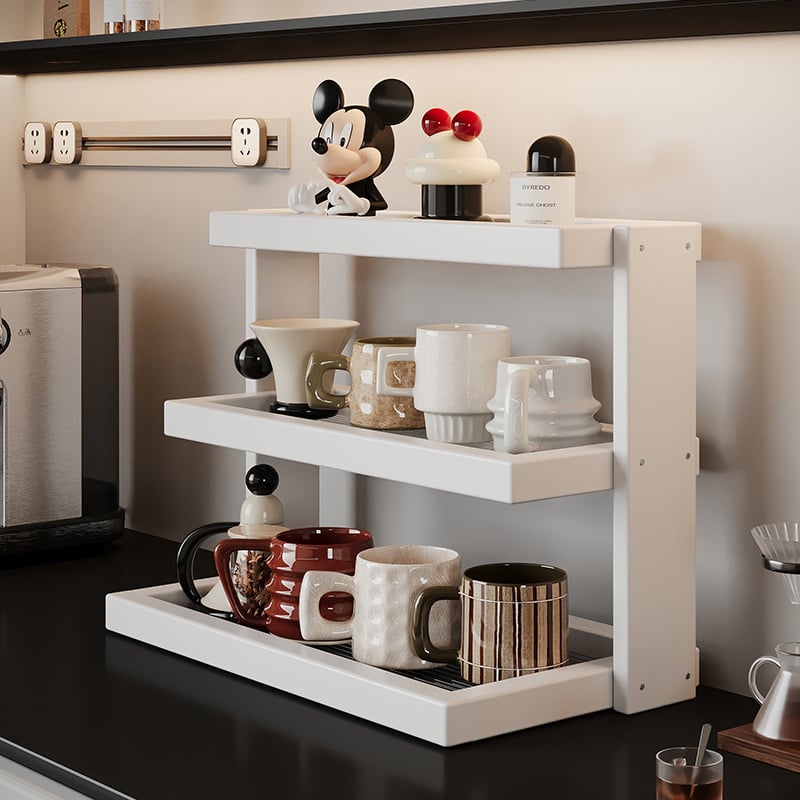 Ράφι γραφείου επιφάνειας για κούπες και σετ τσαγιού – μπαμπού, 3 επίπεδα, πολυχρηστικό, εγκατάσταση στην επιφάνεια εργασίας, κατάλληλο για κουζίνα, μπάνιο και σαλόνι.