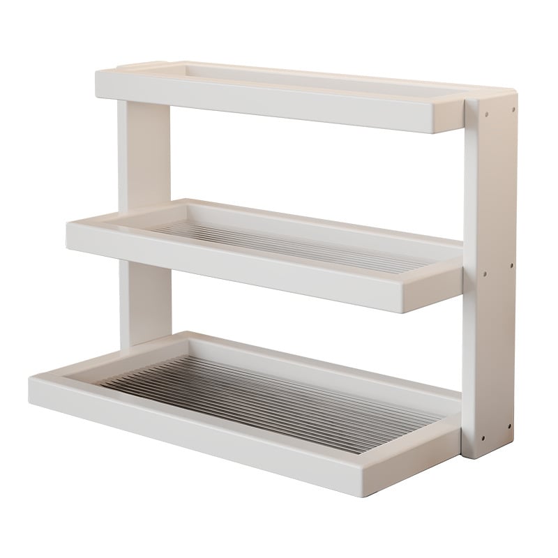 Raft de depozitare pentru cești și seturi de ceai – bambus, 3 niveluri, multifuncțional, montaj pe birou, potrivit pentru bucătărie, baie și sufragerie.