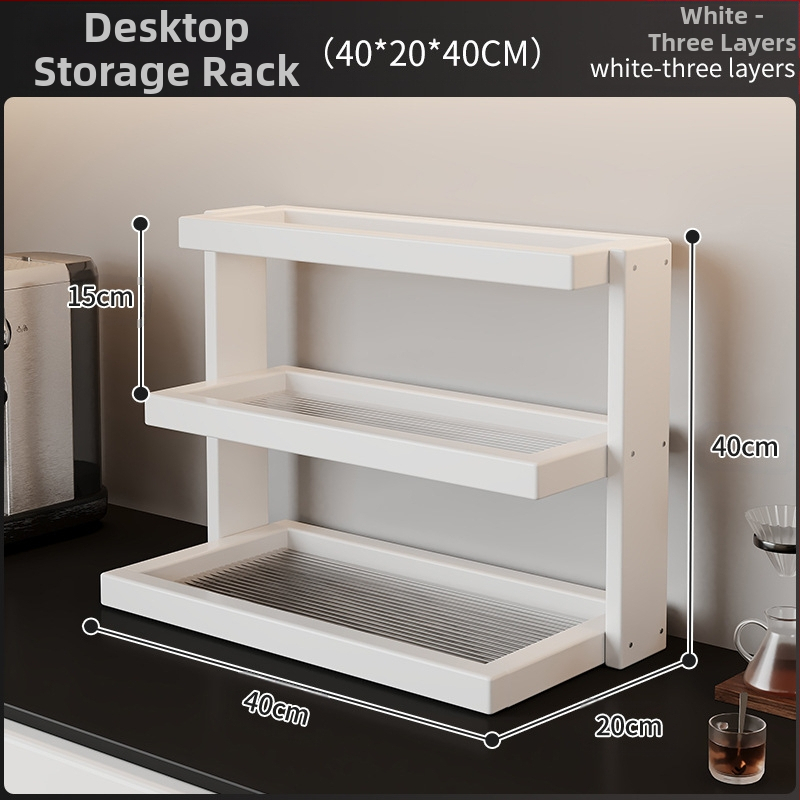 Raft de depozitare pentru cești și seturi de ceai – bambus, 3 niveluri, multifuncțional, montaj pe birou, potrivit pentru bucătărie, baie și sufragerie.