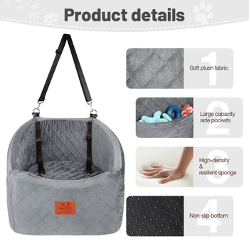 Μαξιλάρι καθίσματος αυτοκινήτου για σκύλους — βελούδινο, πλένεται, αφαιρούμενο, μάρκα Fushang