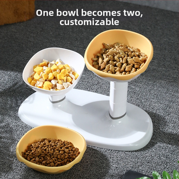 Ρυθμιζόμενο διπλό μπολ φαγητού και νερού για κατοικίδια γάτες με αυτόματη τροφοδοσία, υλικό PP+ABS