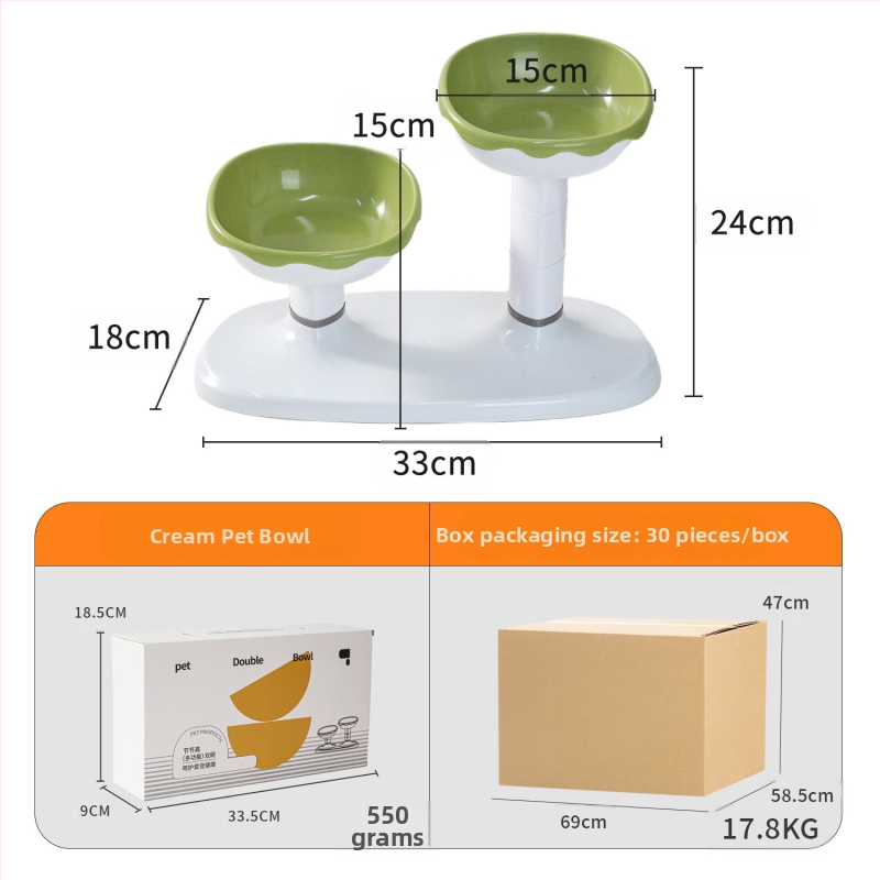 Vas dublu reglabil pentru hrană și apă pentru pisici, cu alimentare automată, material PP+ABS