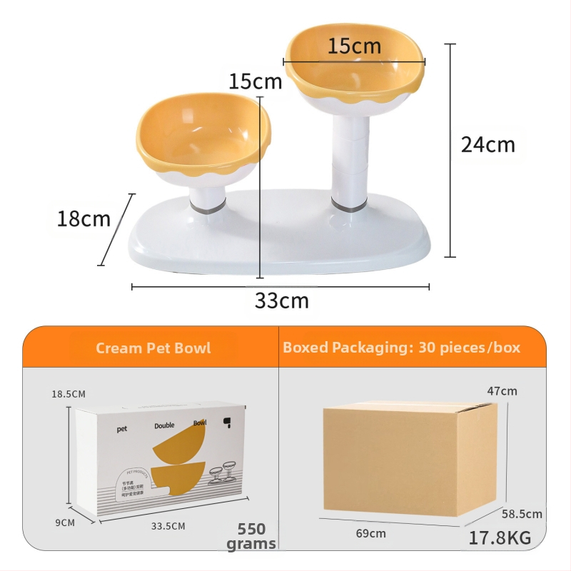 Vas dublu reglabil pentru hrană și apă pentru pisici, cu alimentare automată, material PP+ABS