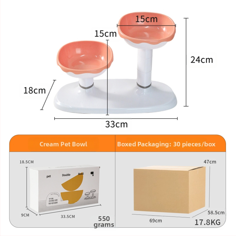 Vas dublu reglabil pentru hrană și apă pentru pisici, cu alimentare automată, material PP+ABS