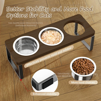 Ξύλινο ανυψωμένο ράφι για πιάτο γάτας με κλίση 15° – πρόληψη εμετού, για γάτες