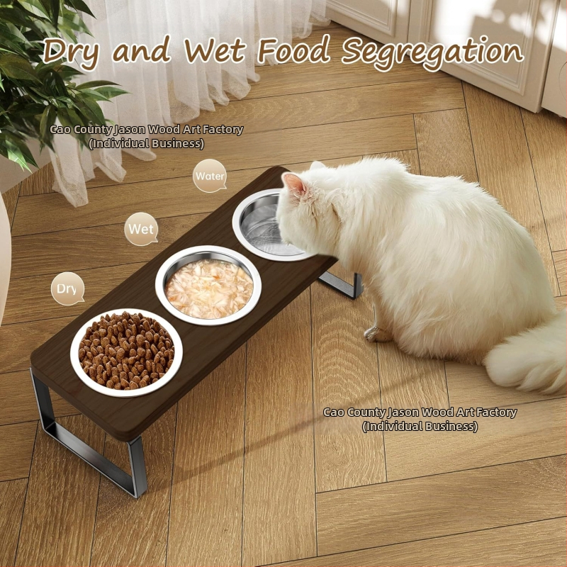 Suport din lemn pentru farfurie de pisici, înălțat, înclinare de 15° – anti-vărsături, pentru pisici